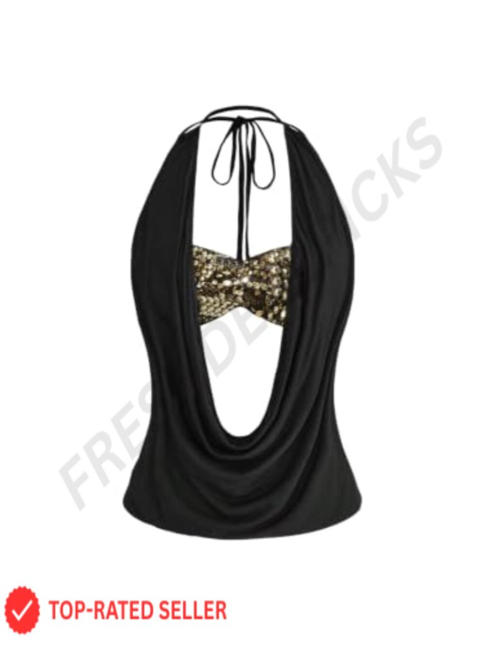 Sequin Sparkly Halter Crop Top Draped Front Club Y2k Slim Fit Sleeveless